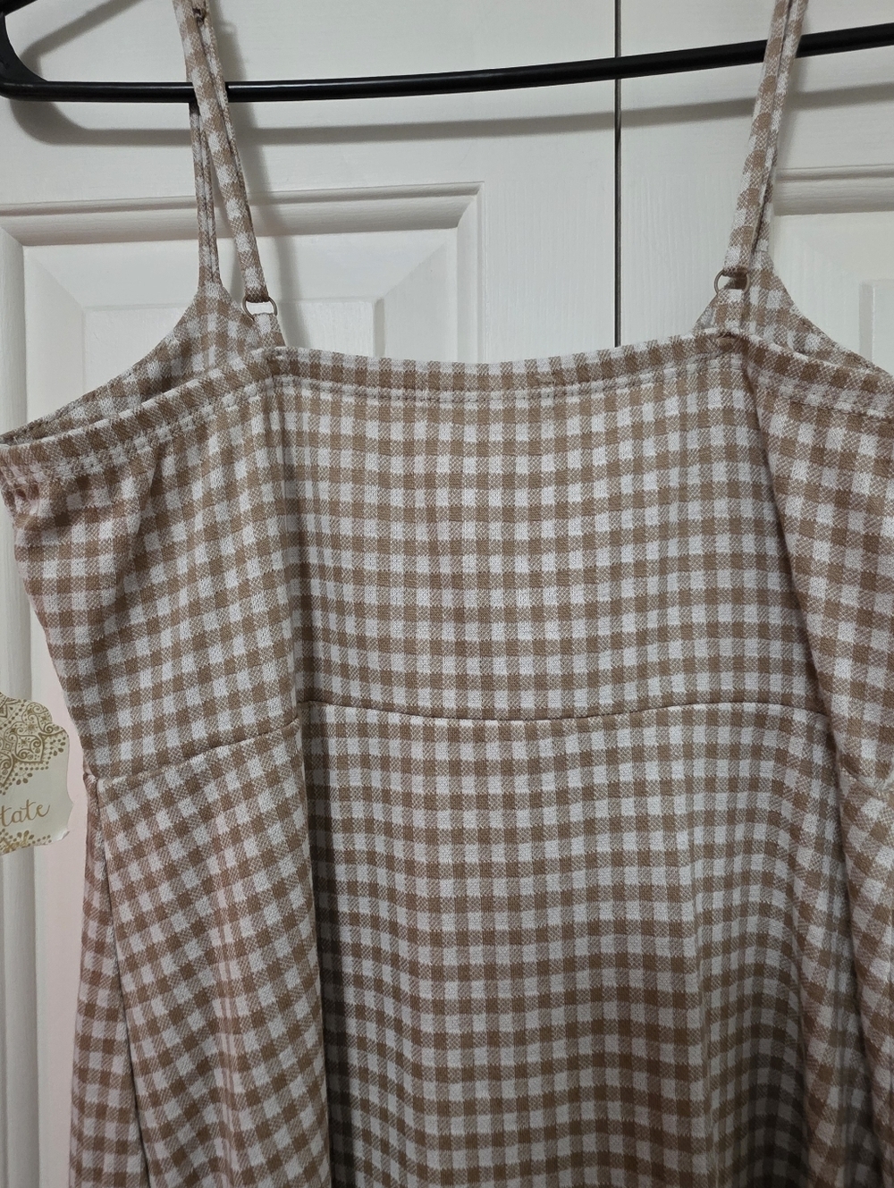 Altar’d State Brown Tan Checkered Mini Dress Front Slit Gingham Boho Chic NWT M - Picture 5 of 11